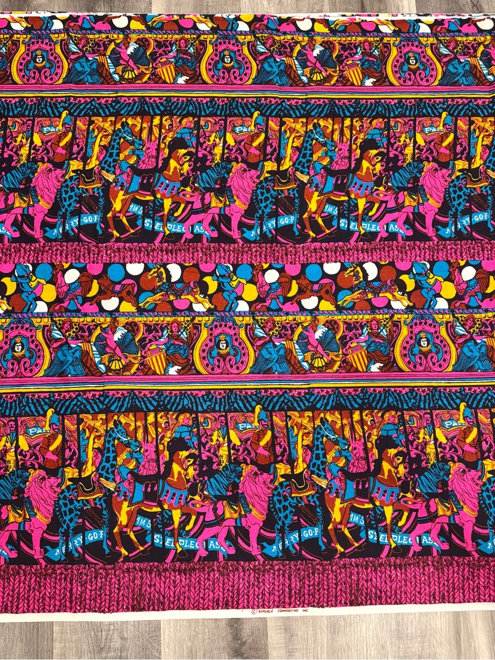 Vintage Republic Converting Inc Merry Go Round Carousel Fabric 3.47 Yards 45.5”